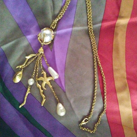 ❤️Vintage BEN AMUN Under Sea Charms with Pearl Accents Statement Necklace Long
